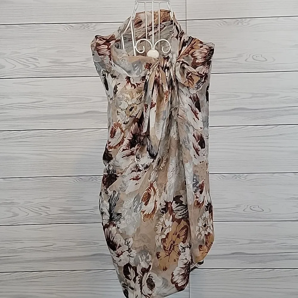 Unbranded infinity scarf beige and brown floral print One Size